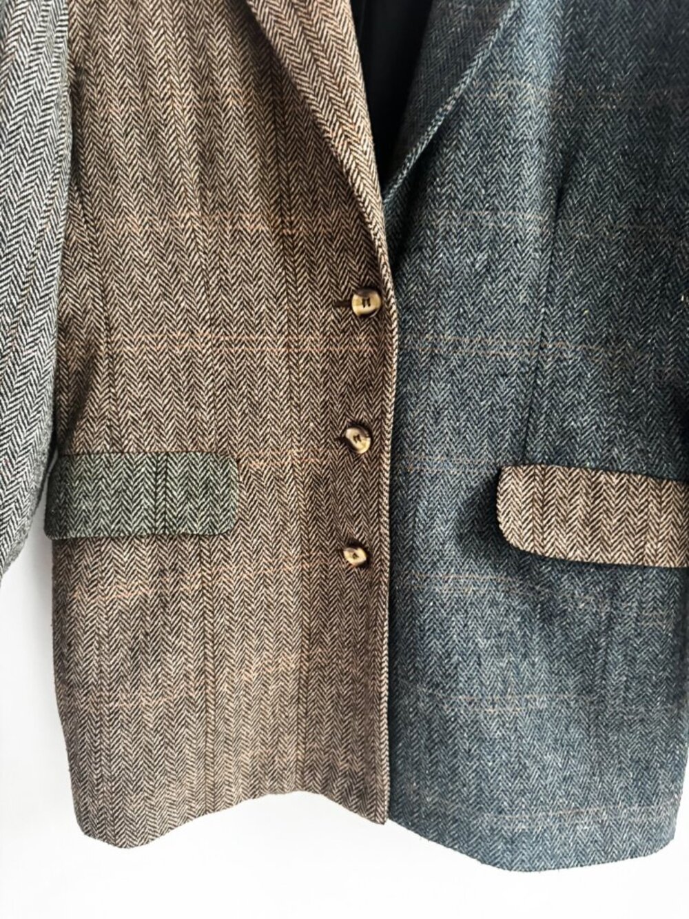 Vintage QPS Patchwork Herringbone Wool Blend Fall Blazer 10 - Picture 4 of 7